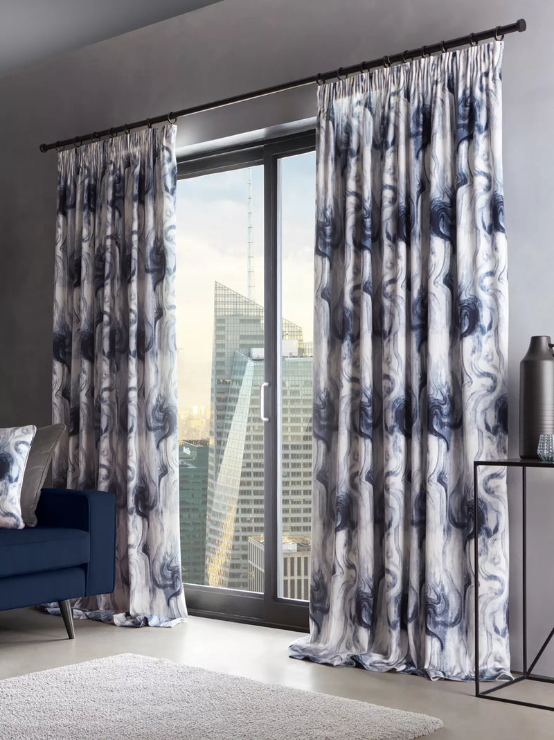 Tessuto Smoke/Midnight Pencil Pleat Readymade Curtains - 90x72