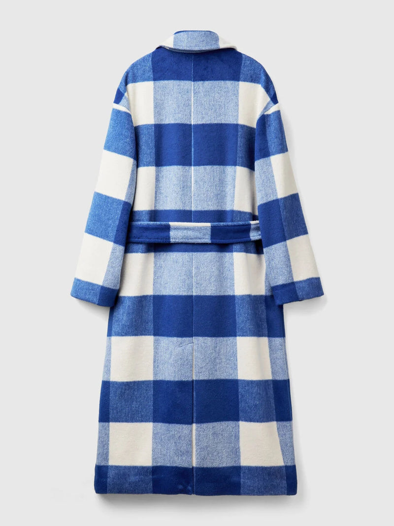 Be Forest Check Coat - Blue/cream