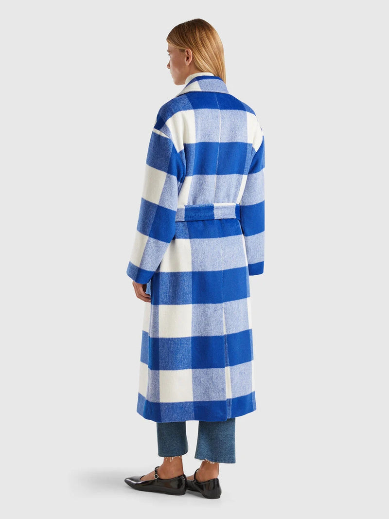 Be Forest Check Coat - Blue/cream