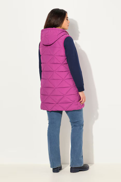 Longline Quilted Gilet - Fuschia