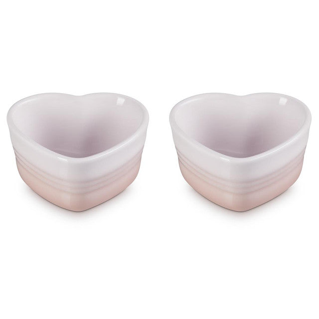 Set of 2 Heart Ramekins - Shell Pink