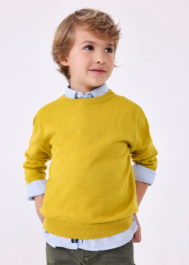 Basic Cotton Round Neck Jumper - Mustard