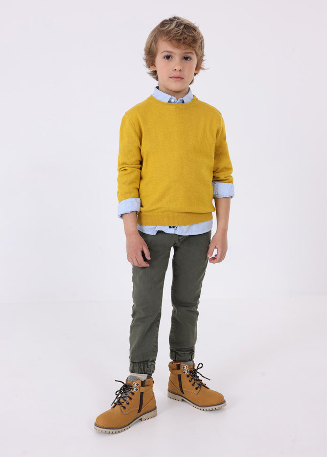 Basic Cotton Round Neck Jumper - Mustard