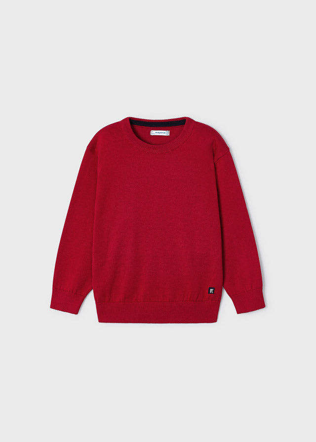 Basic Cotton Round Neck Jumper - Red