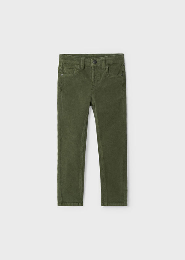 Basic Slim Fit Cord Trousers - Moss