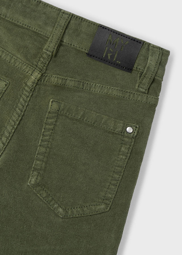 Basic Slim Fit Cord Trousers - Moss