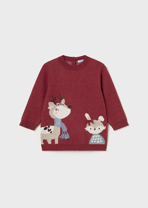 Reindeer Knit Dress - Tomato