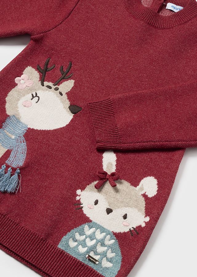 Reindeer Knit Dress - Tomato