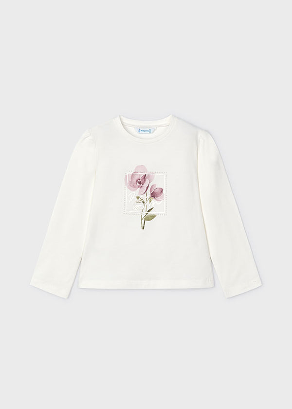 Flower Print Long Sleeve T-Shirt - Natural/pink