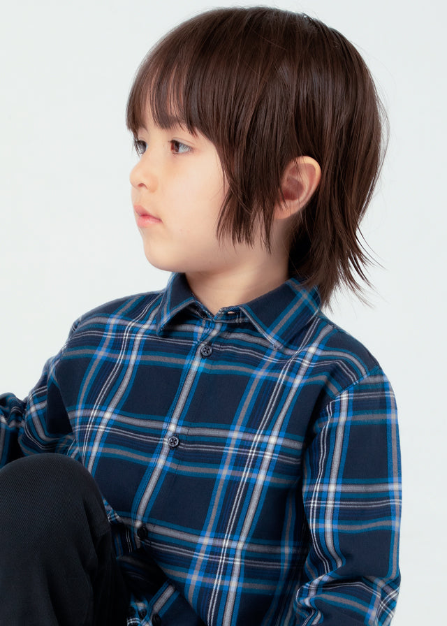 Long Sleeve Checked Shirt - Cerulean