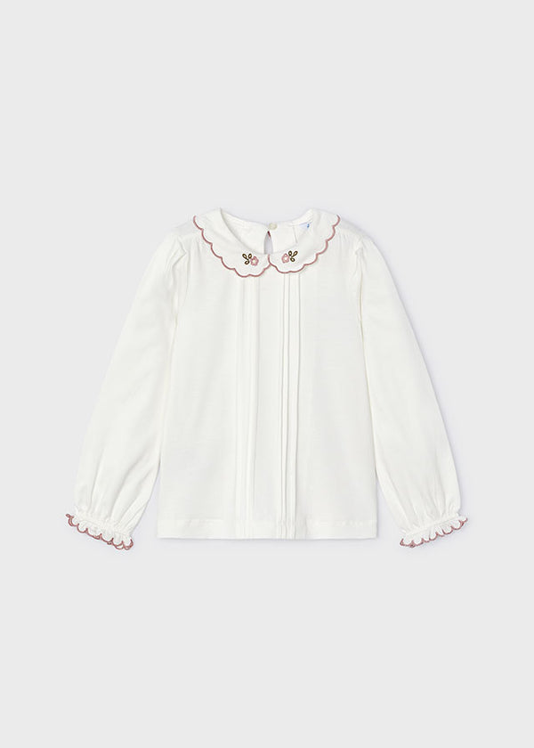 Scallop Collar Blouse - Natural/pink