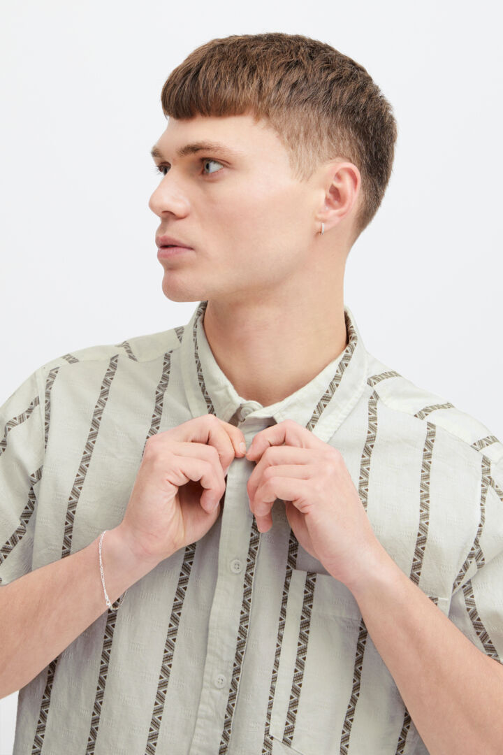 Lin Stripe Short Sleeve Shirt - Off White