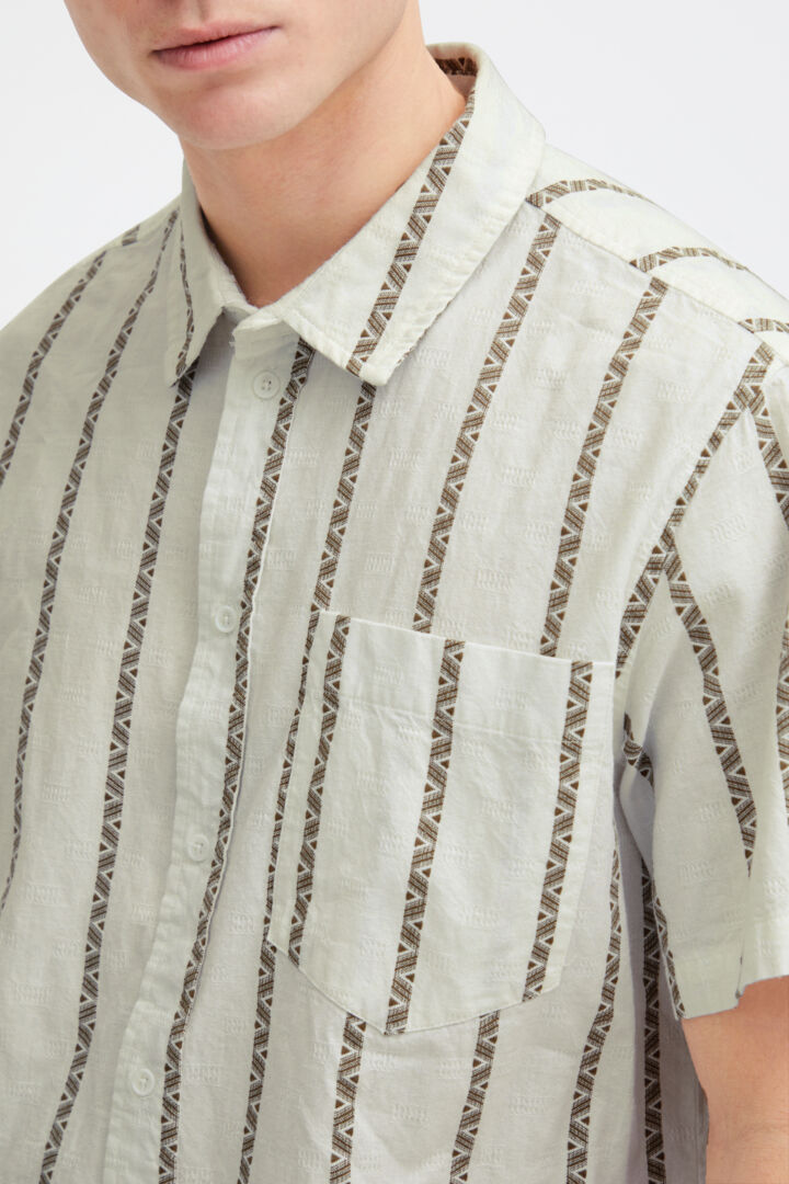 Lin Stripe Short Sleeve Shirt - Off White