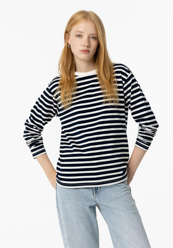 Stripes Round Neck T-Shirt - Dark Navy