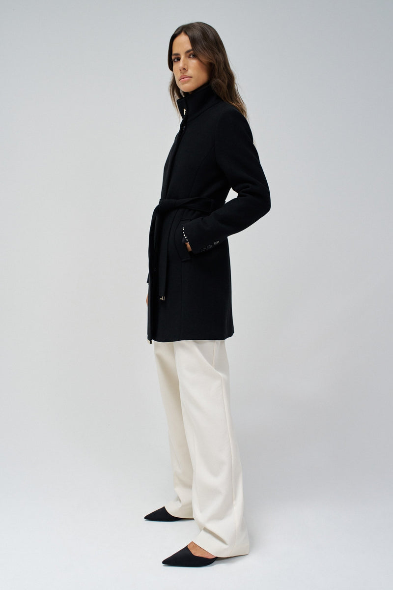 Belted Wool Coat - Black