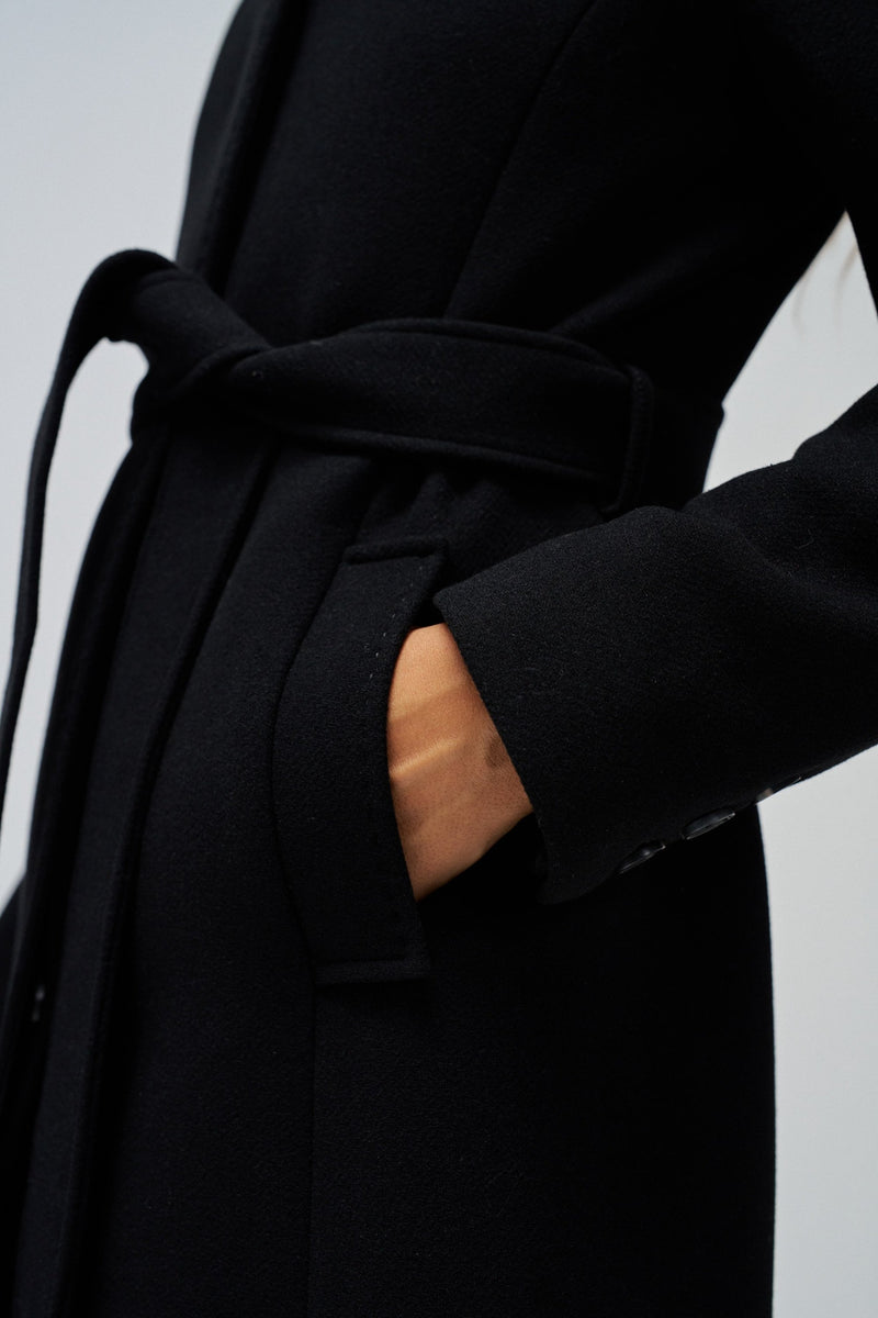 Belted Wool Coat - Black