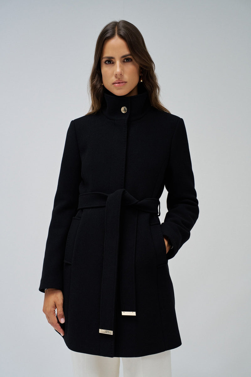 Belted Wool Coat - Black