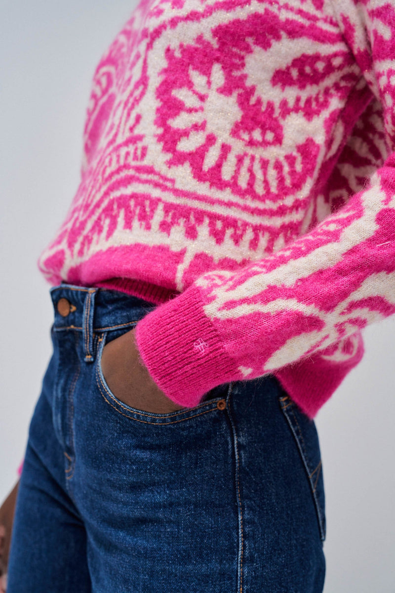 Round Neck Print Jumper - Pink