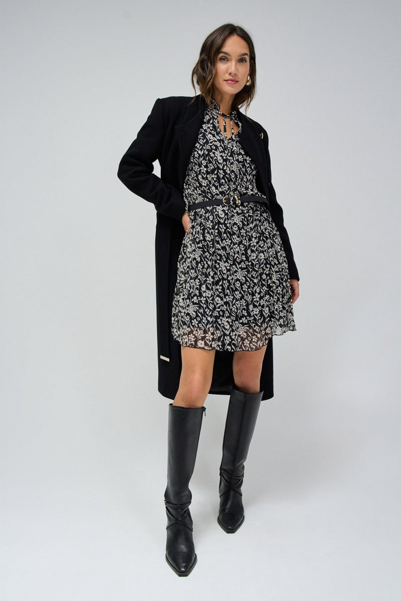 Long Sleeve Print Dress - Black