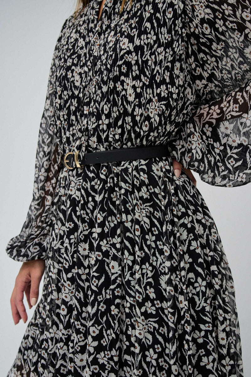 Long Sleeve Print Dress - Black