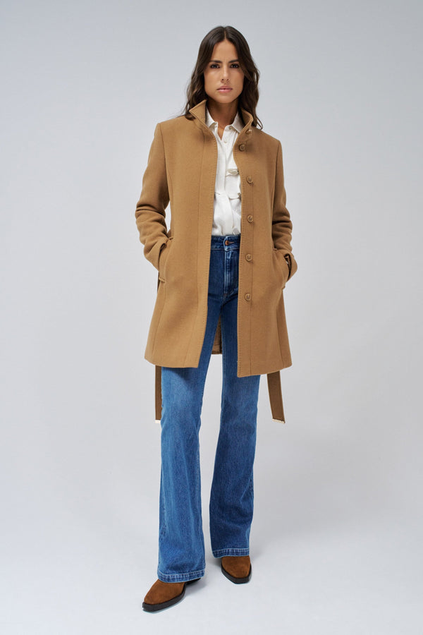 Belted Wool Coat - Brown