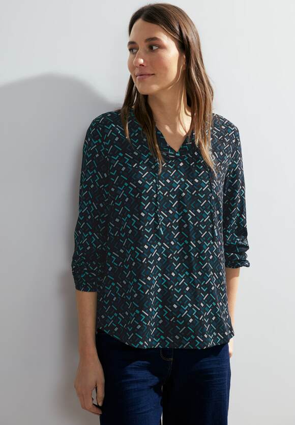 Minimal Print Blouse - Petrol Blue