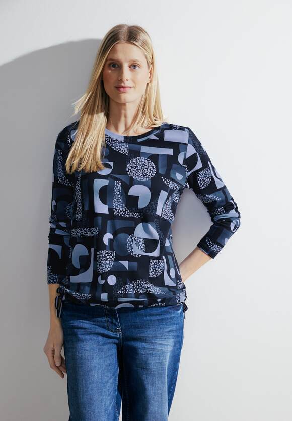 Geometric AOP Roundneck T-Shirt - Casual Denim Blue