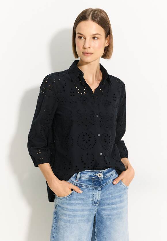 Solid Embroidery Blouse - Black