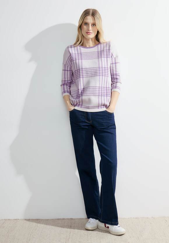 Round Neck Check Jumper - Sporty Lilac Melange