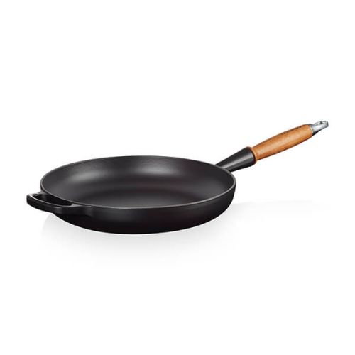 28cm Signature Cast Iron Frying Pan With Wooden Handle - Satin Black