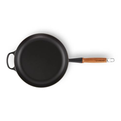 28cm Signature Cast Iron Frying Pan With Wooden Handle - Satin Black