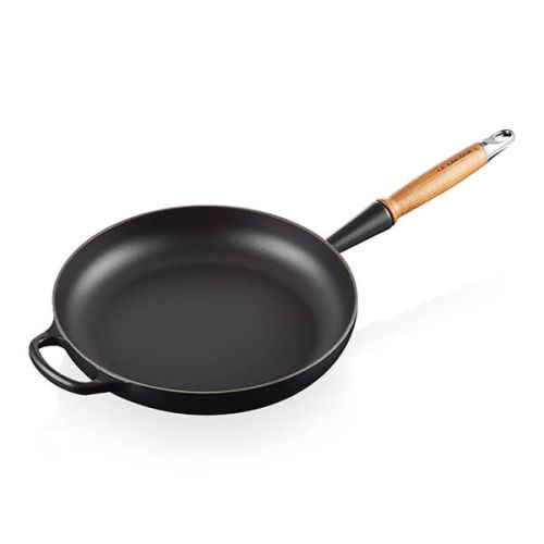 28cm Signature Cast Iron Frying Pan With Wooden Handle - Satin Black