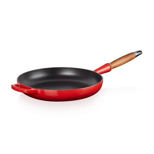 28cm Signature Cast Iron Frying Pan With Wooden Handle - Cerise