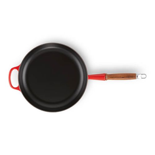 28cm Signature Cast Iron Frying Pan With Wooden Handle - Cerise