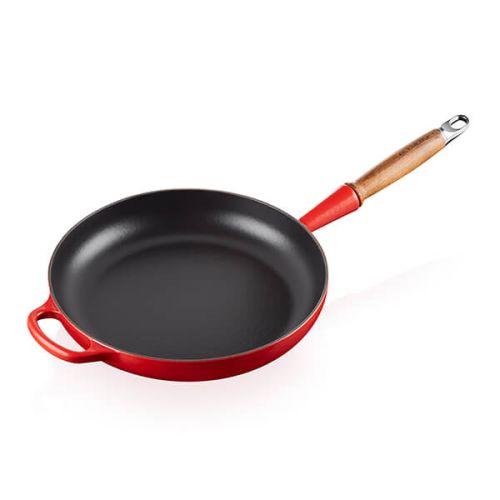 28cm Signature Cast Iron Frying Pan With Wooden Handle - Cerise