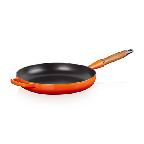 28cm Signature Cast Iron Frying Pan With Wooden Handle - Volcanic