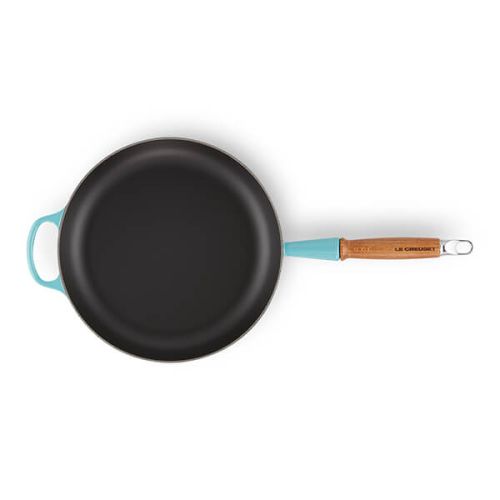 28cm Signature Cast Iron Frying Pan With Wooden Handle - Teal