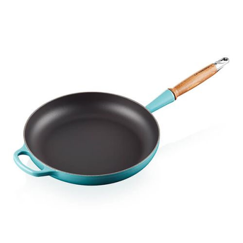 28cm Signature Cast Iron Frying Pan With Wooden Handle - Teal