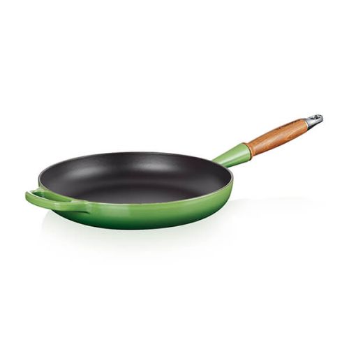 28cm Signature Cast Iron Frying Pan with Wooden Handle - Bamboo