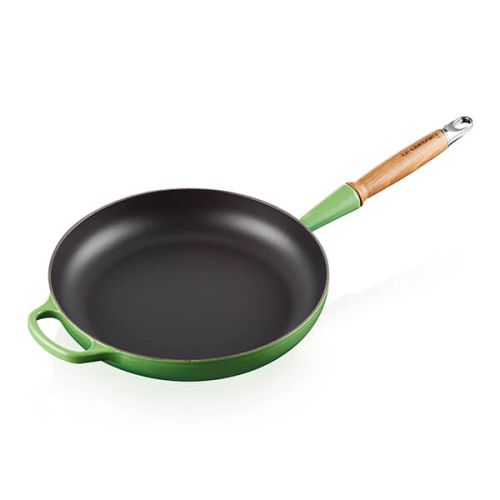 28cm Signature Cast Iron Frying Pan with Wooden Handle - Bamboo