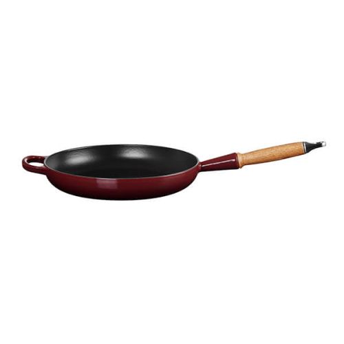 28cm Signature Cast Iron Frying Pan with Wooden Handle - Garnet