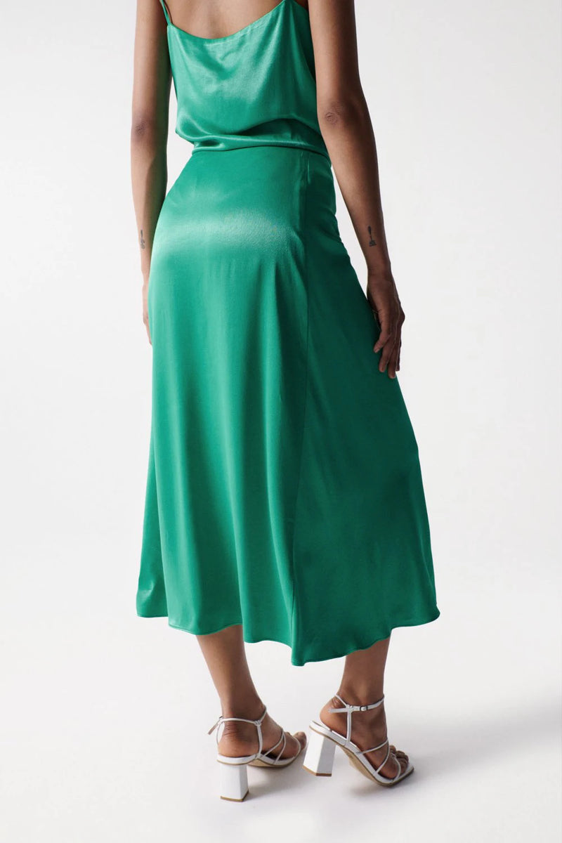 Midi Satin Skirt - Green