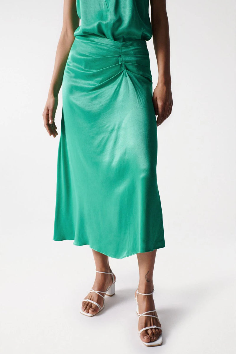 Midi Satin Skirt - Green