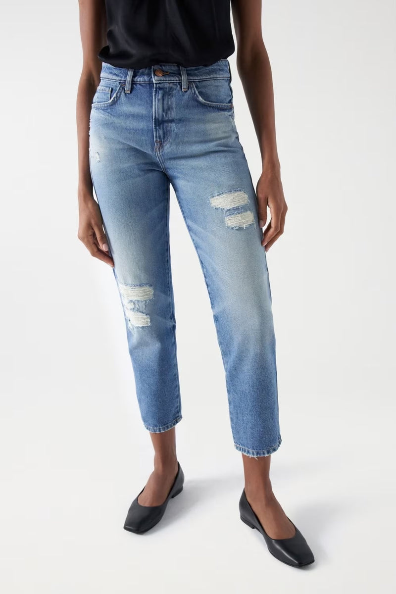 True Slim Ripped Crop Jean - Blue