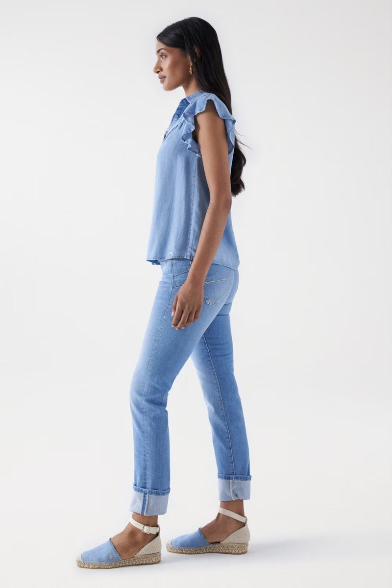 Ruffles Lightdenim Blouse - Blue