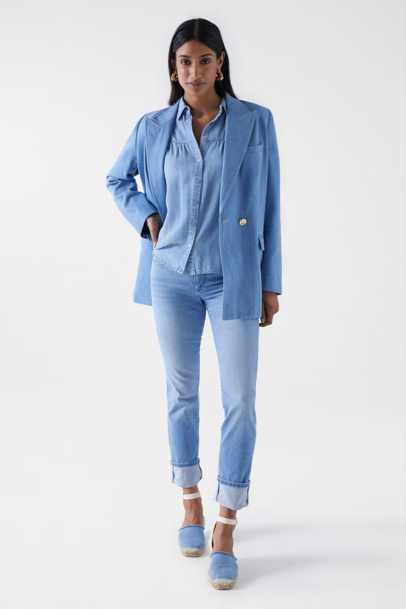 Ruffles Lightdenim Blouse - Blue