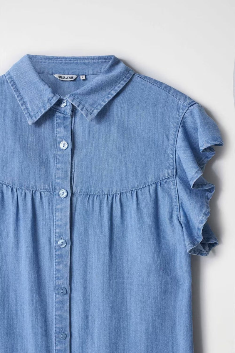 Ruffles Lightdenim Blouse - Blue