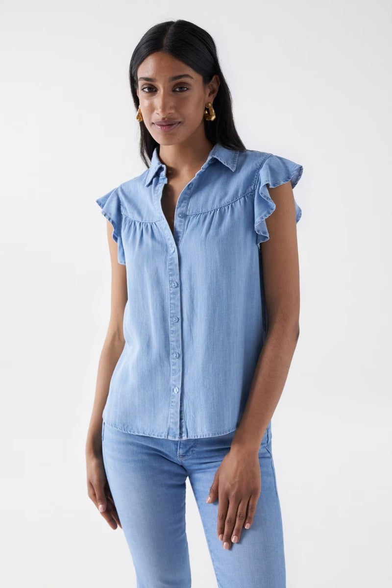 Ruffles Lightdenim Blouse - Blue