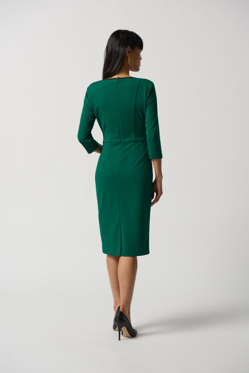 ContrastTrim 3/4Slv Dress - True Emerald/black