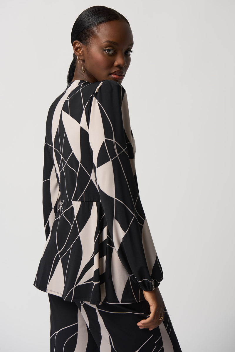 AbstractPrint Wrap Blouse - Black/moonstone